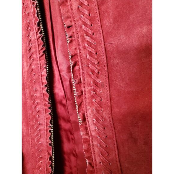 Kasper Sportswear Suede 100% Leather Laced Ruffle Holiday Jacket - Picture 8 of 8